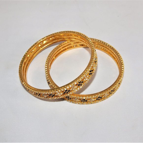 Gold-tone Rhinestone Bangle Bracelet Set (2) - Picture 2 of 4